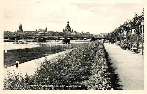 AK / Ansichtskarte Dresden Koenigsufer mit Dom und Rathaus Dresden