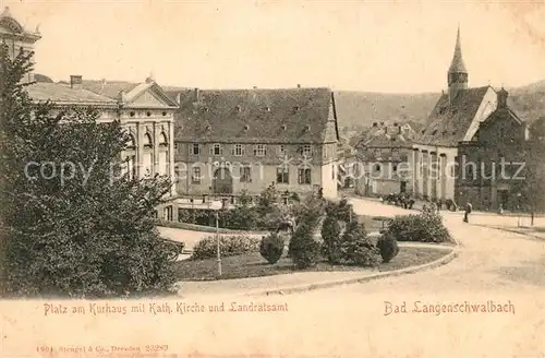 AK / Ansichtskarte Bad_Langenschwalbach Platz am Kurhaus mit Kath Kirche und Landratsamt Bad_Langenschwalbach