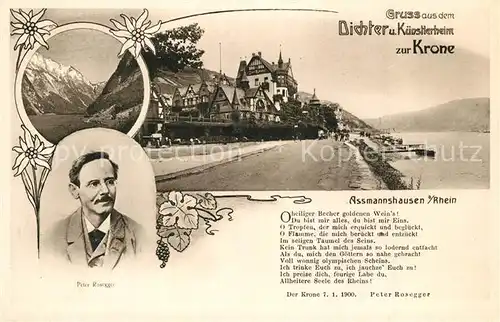 AK / Ansichtskarte Assmannshausen_Rhein Rheinufer Dichter und Kuenstlerheim zur Krone Assmannshausen Rhein