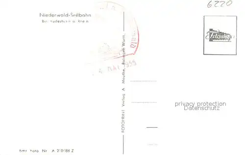 AK / Ansichtskarte Ruedesheim_Rhein Niederwald Seilbahn Ruedesheim Rhein