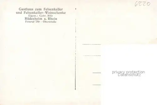 AK / Ansichtskarte Ruedesheim_Rhein Gasthaus zum Felsenkeller Weinschenke Ruedesheim Rhein