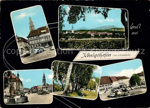 AK / Ansichtskarte Koenigshofen_Bad Marktplatz Brunnen Panorama Baumallee Koenigshofen_Bad