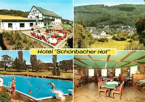 AK / Ansichtskarte Schoenbach_Dillkreis Hotel Schoenbacher Hof Schwimmbad Gastraum Terrasse Schoenbach Dillkreis