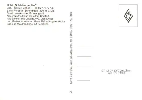 AK / Ansichtskarte Schoenbach_Dillkreis Hotel Schoenbacher Hof Schwimmbad Gastraum Terrasse Schoenbach Dillkreis