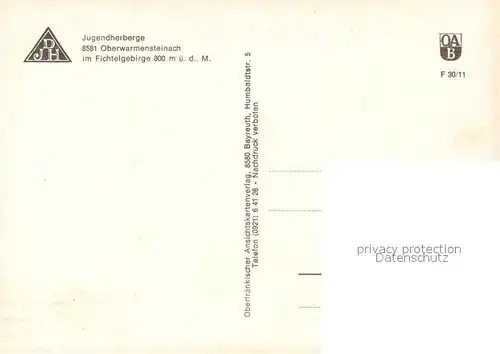 AK / Ansichtskarte Oberwarmensteinach Jugendherberge Oberwarmensteinach