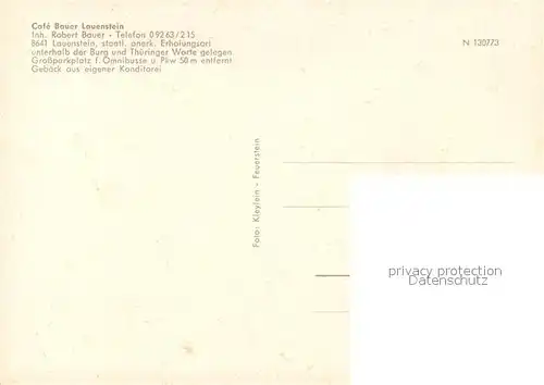 AK / Ansichtskarte Lauenstein_Oberfranken Cafe Bauer Terrasse Gaststube Verkaufstheke Lauenstein_Oberfranken