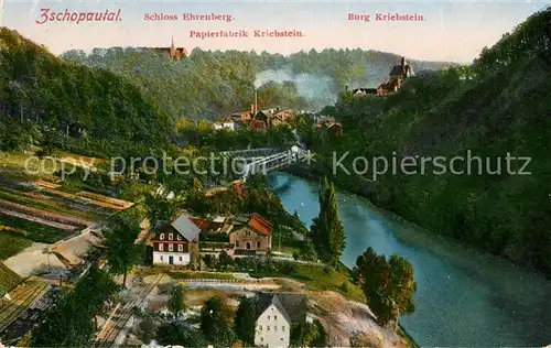 AK / Ansichtskarte Waldheim_Sachsen Zschpauthal Schloss Ehrenberg Papierfabrik Kriebstein Burg Kriebstein Waldheim Sachsen