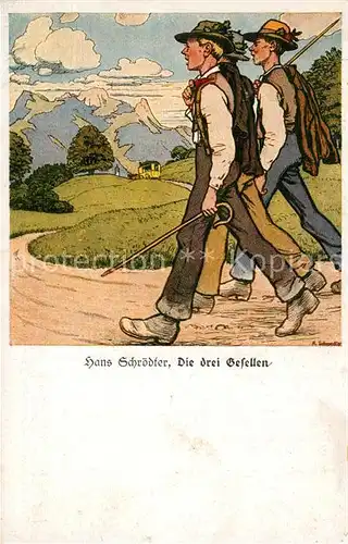 AK / Ansichtskarte Wandern K?nstlerkarte Hans Schr?dter Die drei Gesellen  