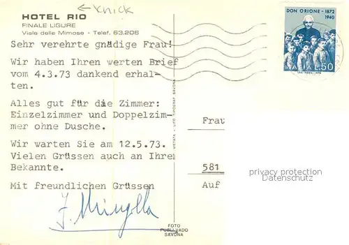 AK / Ansichtskarte Finale_Ligure Hotel Rio Finale_Ligure