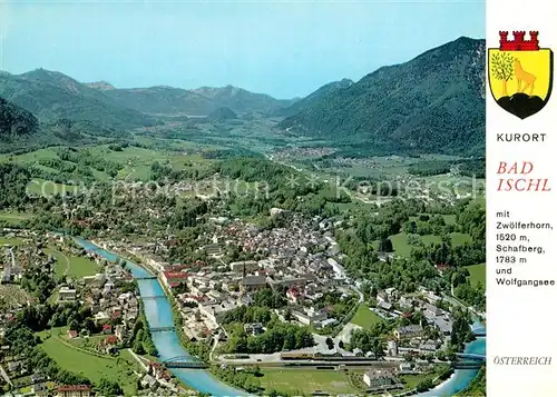 AK / Ansichtskarte Bad_Ischl_Salzkammergut Panorama mit Zwoelferhorn Schafberg und Wolfgangsee Fliegeraufnahme Bad_Ischl_Salzkammergut