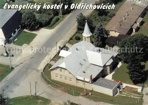 AK / Ansichtskarte Oldrichov_Oldrichow Evangelicky kostel Kirche Fliegeraufnahme Oldrichov Oldrichow