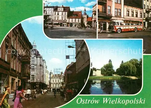AK / Ansichtskarte Ostrow_Wielkopolski Stadtansichten Platz Bus Teich 