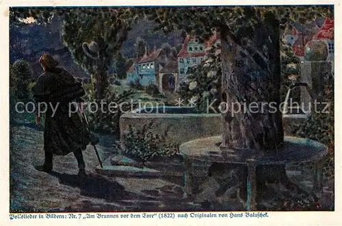 AK / Ansichtskarte 0 Kuenstlerkarte Hans Baluschek Am Brunnen vor dem Tore Volkslied Deutsche Kolonial-Kriegerspende  