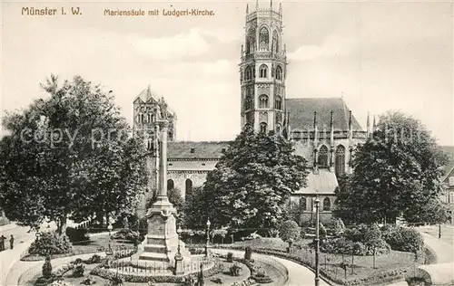 AK / Ansichtskarte 0 Muenster_Westfalen Mariensaeule mit Ludgeri Kirche Muenster_Westfalen