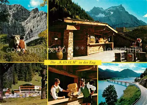 AK / Ansichtskarte Hinterriss_Tirol Alpengasthof Cafe Eng Grosser Ahornboden Karwendelgebirge Almvieh Kuehe Kasalm Bruecke Hinterriss Tirol