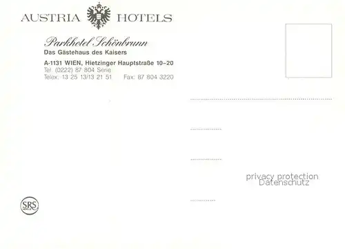 AK / Ansichtskarte Wien Parkhotel Schoenbrunn Gaestehaus des Kaisers Wien