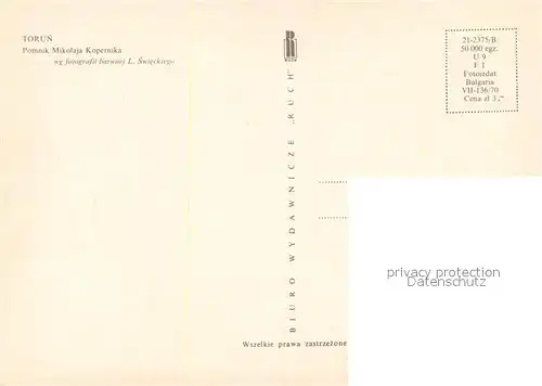 AK / Ansichtskarte Torun_Thorn Pomnik Mikolaja Kopernika Denkmal Torun Thorn