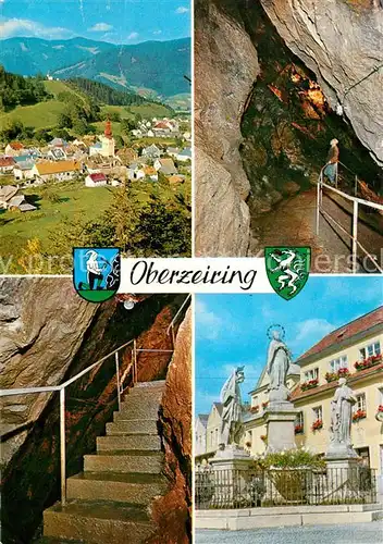 AK / Ansichtskarte Oberzeiring Historisches Silbergruben Schaubergwerk Denkmal Statuen Landschaftspanorama Oberzeiring