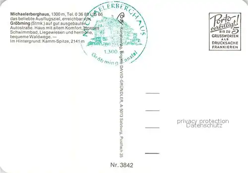 AK / Ansichtskarte Groebming_Steiermark Michaelerberghaus Berggaststaette mit Kammspitze Dachsteingebirge Groebming_Steiermark