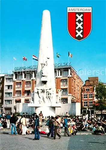 AK / Ansichtskarte Amsterdam_Niederlande Monument Grand Hotel Krasnapolsky Wappen Amsterdam_Niederlande