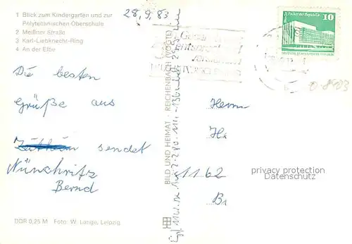 AK / Ansichtskarte Nuenchritz Kindergarten Polytech Oberschule Meissner Str Karl Liebknecht Ring Elbepartie Nuenchritz