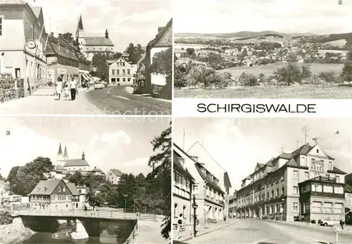 AK / Ansichtskarte Schirgiswalde Thaelmann Str Panorama Teilansicht Obermarkt HO Hotel Erbgericht Schirgiswalde