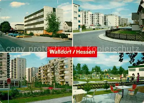 AK / Ansichtskarte Walldorf_Hessen Rathaus Wohnpark Schwarzwaldstrasse SKG Minigolfanlage Walldorf Hessen