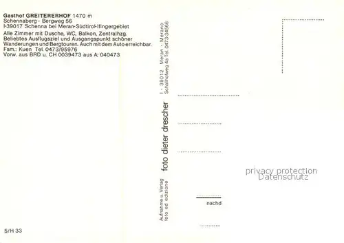 AK / Ansichtskarte Schenna_Meran Gasthof Greitererhof Ilfingergebiet Schenna Meran