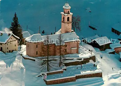 AK / Ansichtskarte Bosco_Gurin Walserdorf im Tessin Kirche im Winter Fliegeraufnahme Bosco Gurin