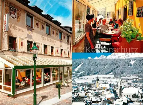 AK / Ansichtskarte Schladming_Obersteiermark Gaestehaus Pension Cafe Erlbacher Wintergarten Winterpanorama Schladming_Obersteiermark