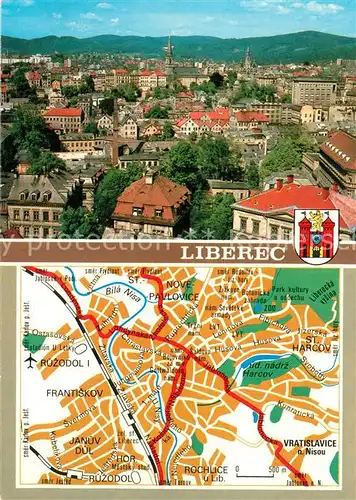 AK / Ansichtskarte Liberec Stadtpanorama Stadtplan Liberec