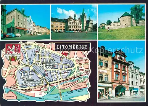 AK / Ansichtskarte Litomerice_Leitmeritz_Nordboehmen Haeuserpartie Innenstadt Rathaus Stadtmauer Stadtplan Litomerice_Leitmeritz
