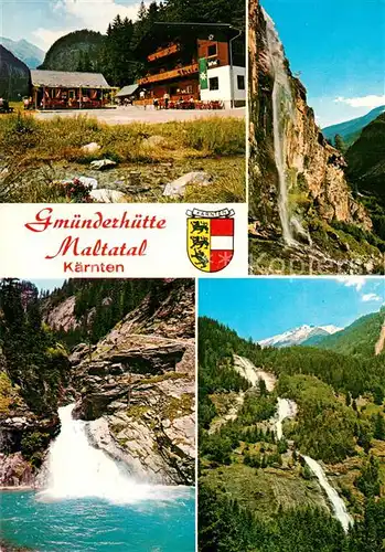 AK / Ansichtskarte Maltatal_Kaernten Gmuender Huette Wasserfall Landschaftspanorama Alpen Maltatal Kaernten