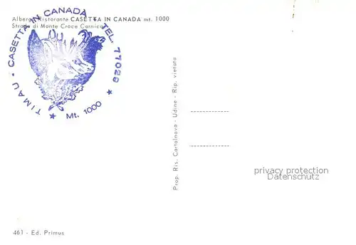 Timau Albergo Ristorante Casetta in Canada Strada di Monte Croce Carnico 