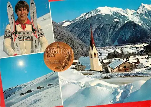 Finkenberg_Tirol Ortsansicht mit Kirche Alpenpanorama Winterlandschaft Heimat von Olympiasieger Leonhard Stock Lake Placid Finkenberg Tirol