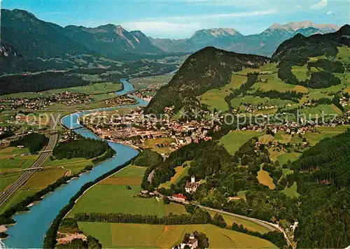 Brixlegg_Tirol Panorama Kramsach Schloss Lichtwehr Schloss Matzen gegen Kaisergebirge Fliegeraufnahme Brixlegg_Tirol