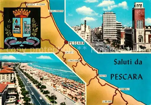 Pescara Stadtbild mit Hochhaus Uferstrasse Strand Landkarte Pescara