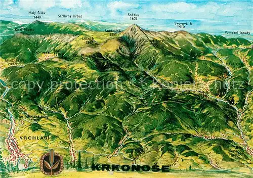 Vrchlabi Vychodni Krkonose Panorama Riesengebirge aus der Vogelperspektive Kuenstlerkarte Vrchlabi