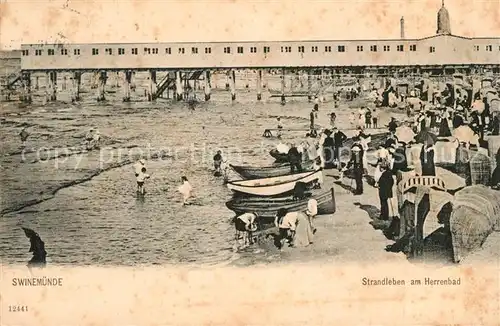 AK / Ansichtskarte Swinemuende_Swinoujscie Strandleben am Herrenbad Swinemuende Swinoujscie