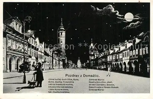 AK / Ansichtskarte Domazlic Innenstadt im Mondschein Domazlic