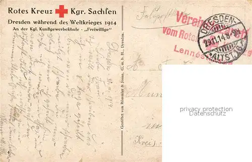 AK / Ansichtskarte Dresden Waehrend des Weltkrieges 1914 Kgl Kunstgewerbeschule Freiwillige Soldaten Rotes Kreuz Dresden