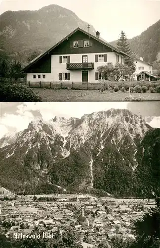 AK / Ansichtskarte Mittenwald_Karwendel_Tirol Gaestehaus Pension Gesamtansicht mit Karwendelgebirge Mittenwald_Karwendel