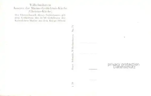 AK / Ansichtskarte Wilhelmshaven Inneres der Marine Gedaechtnis Kirche Christuskirche Ehrenschmuck Kaiserliche Marine Wilhelmshaven