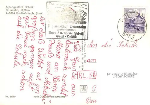 AK / Ansichtskarte Gross_Veitsch Alpengasthof Scheikl Brunnalm Gross Veitsch
