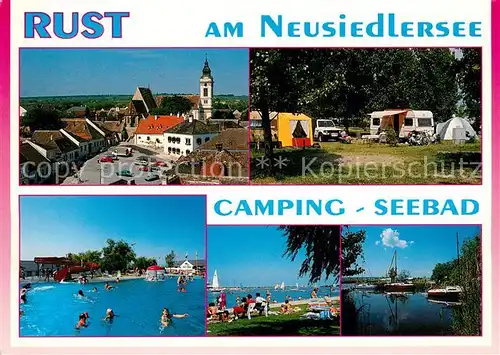 AK / Ansichtskarte Rust_Burgenland Ortsansicht mit Kirche Freibad Campingplatz Neusiedlersee Rust_Burgenland