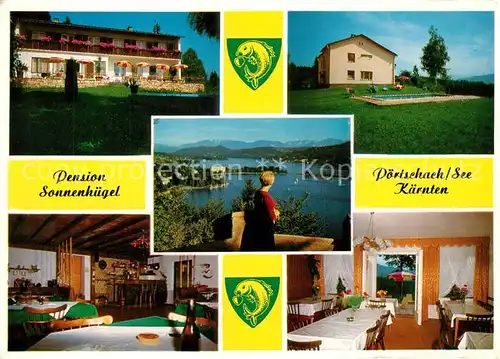 AK / Ansichtskarte Poertschach_Woerthersee Pension Sonnenhuegel Swimming Pool Fernblick Alpenpanorama Poertschach Woerthersee