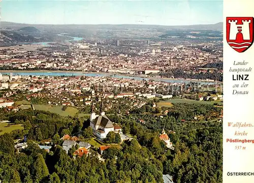 AK / Ansichtskarte Linz_Donau Wallfahrtskirche Poestlingberg Fliegeraufnahme Linz_Donau