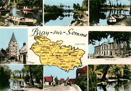 AK / Ansichtskarte Bray sur Somme Bords de la Somme Piscine Camping Hotel de Ville Eglise Rue Centrale Carte Bray sur Somme