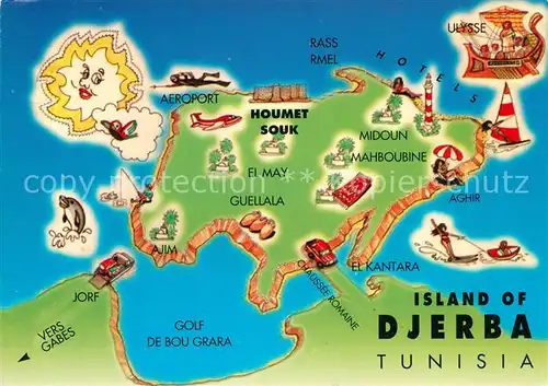 AK / Ansichtskarte Djerba Landkarte Insel Mittelmeer Djerba