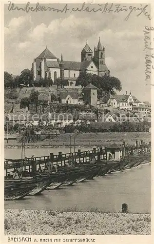 AK / Ansichtskarte Breisach_Rhein Schiffsbruecke Blick zum Muenster Breisach Rhein
